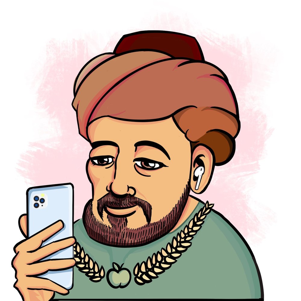 איור של הרמב"ם עם טלפון ואוזניה